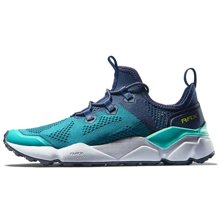 RAX FlexTrail unisex running shoes, breathable and lightweight, perfect for jogging and outdoor sports, teal and navy design.